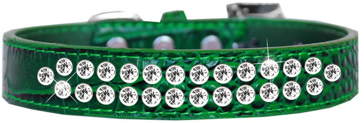 Two Row Clear Jewel Croc Dog Collar Emerald Green Size 18